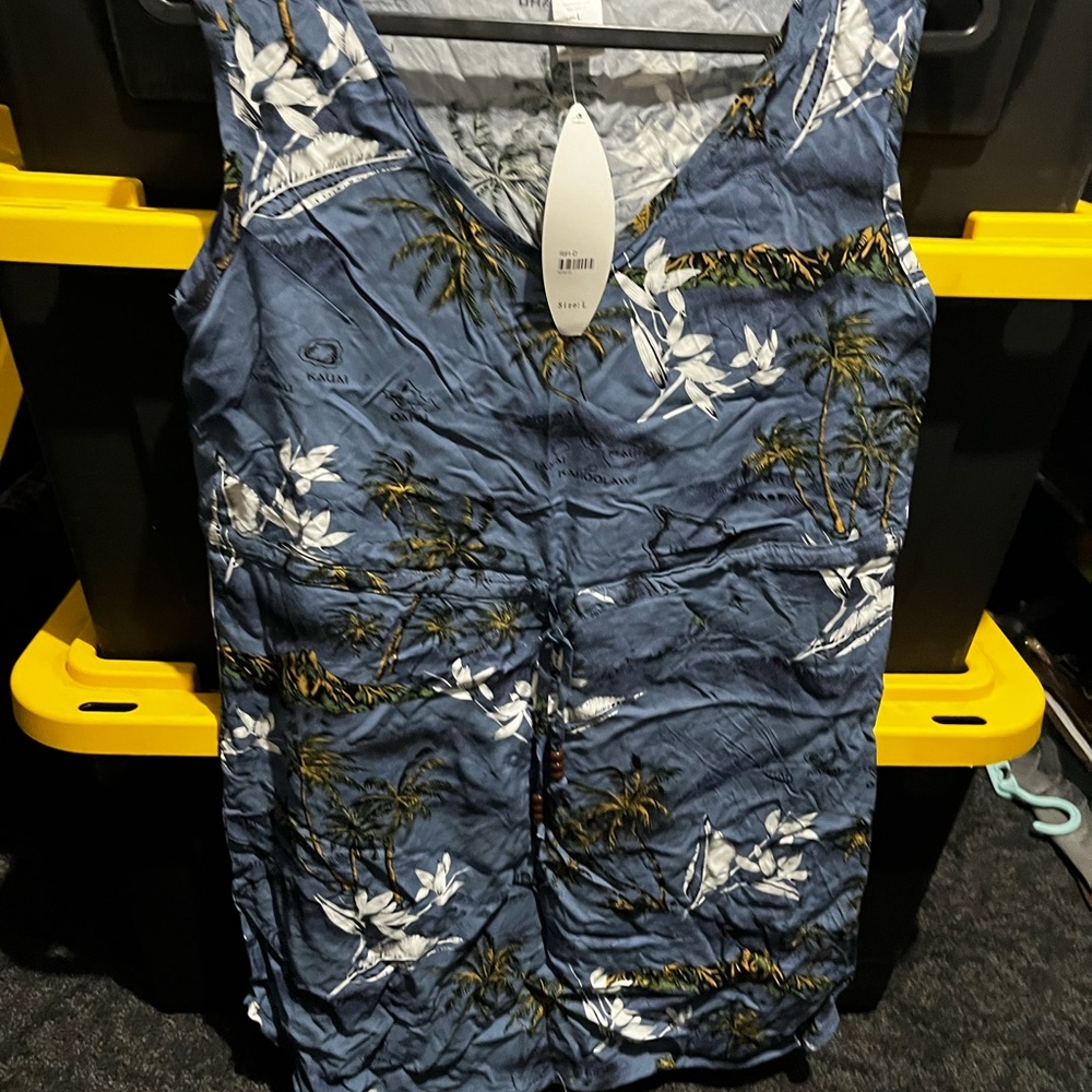 Blue Tropical Print Romper